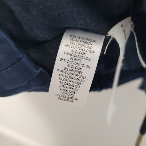 LOFT dark blue zip front front pockets linen blend barn chore coat size large - Picture 4 of 8